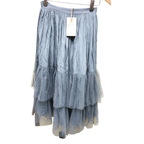 Joyfolie Mia Joy Teal Green Rayon Skirt 2 Layer Ruffle Tule Size 7 Whimsy Goth - Picture 3 of 9